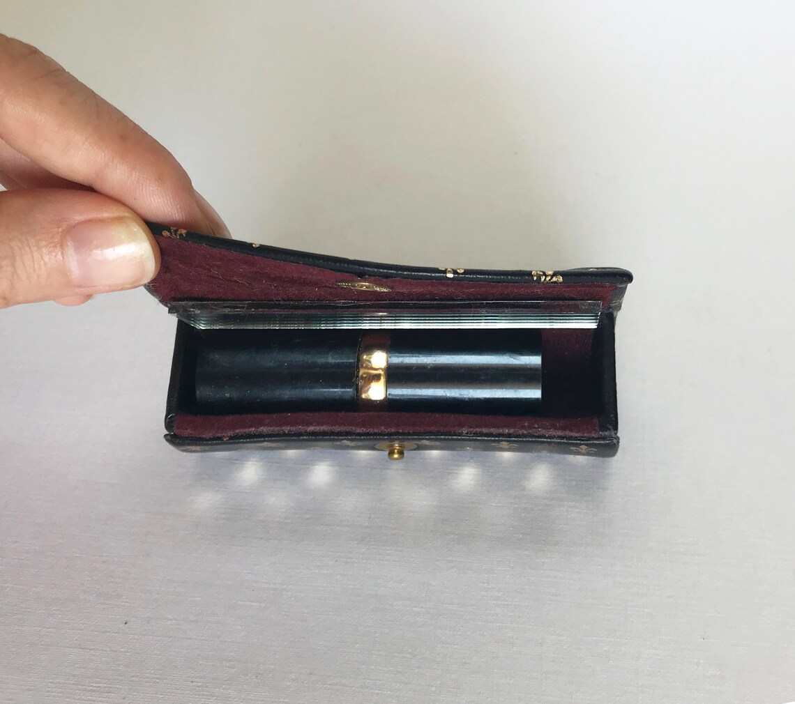 Vintage Lipstick Case With Mirror Leather Gift Italy Lipstick Holder
