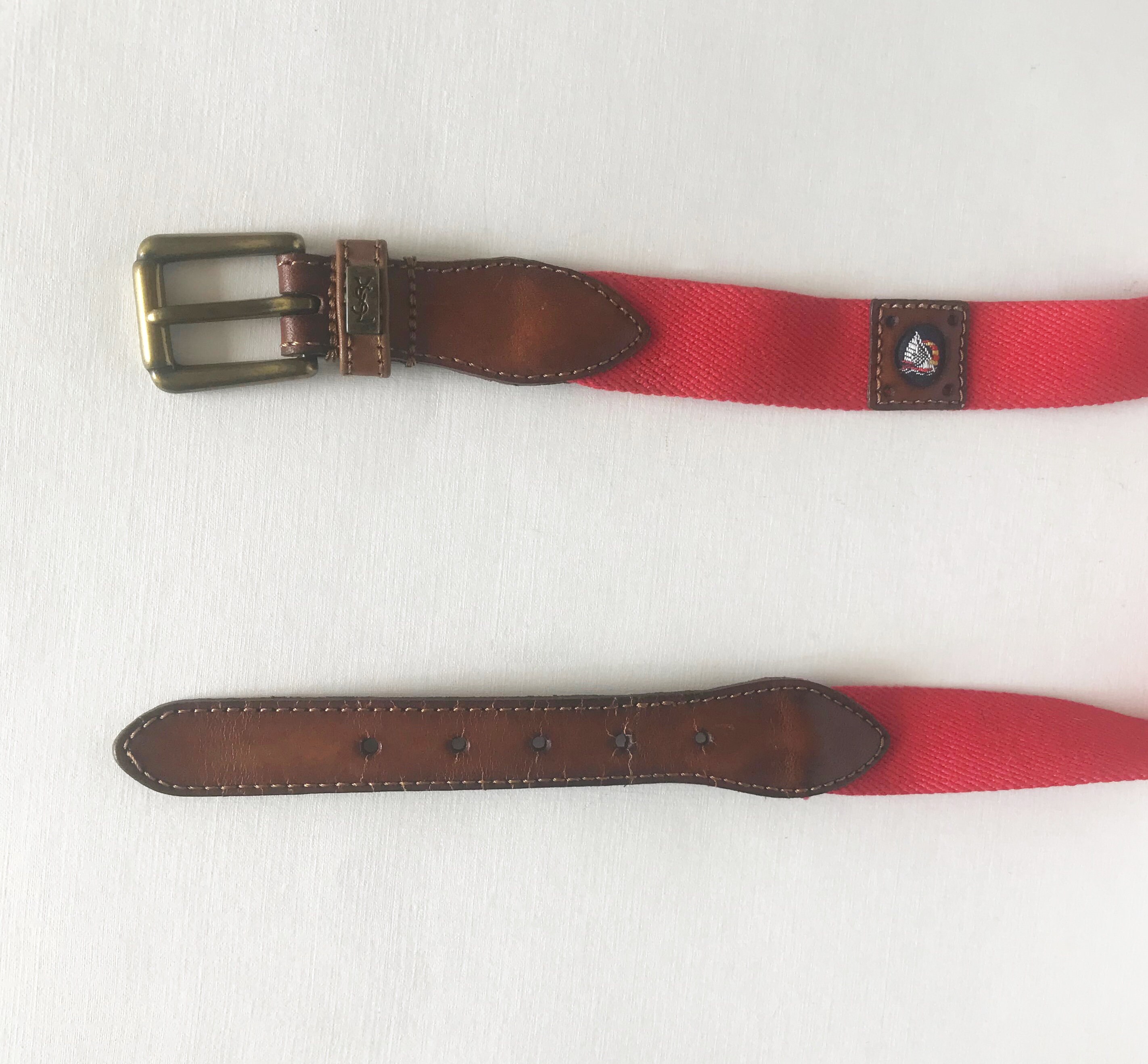 Yves saint Laurent Red leather belt made in France size large L ysl vintage Vintage YSL Belt Red Cotton & Leather Made in France Yves  main image 2
