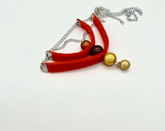 Handmade Boho Necklace: Geometric 3D Glass Pendant Autumn Colors Autor's work Yellow Orange Beads