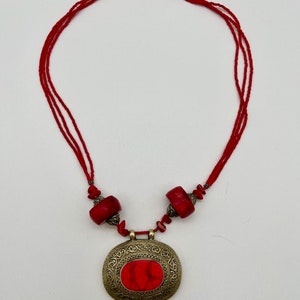 Antique Berber Necklace Mediterranean Coral Silver Pendant Moroccan Ethnic Vintage Jewelry Antique Bedouin Coral Yemen Silver Tribal Ethnic