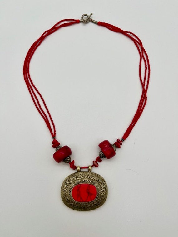 Antique Berber Necklace Mediterranean Coral Silve… - image 1