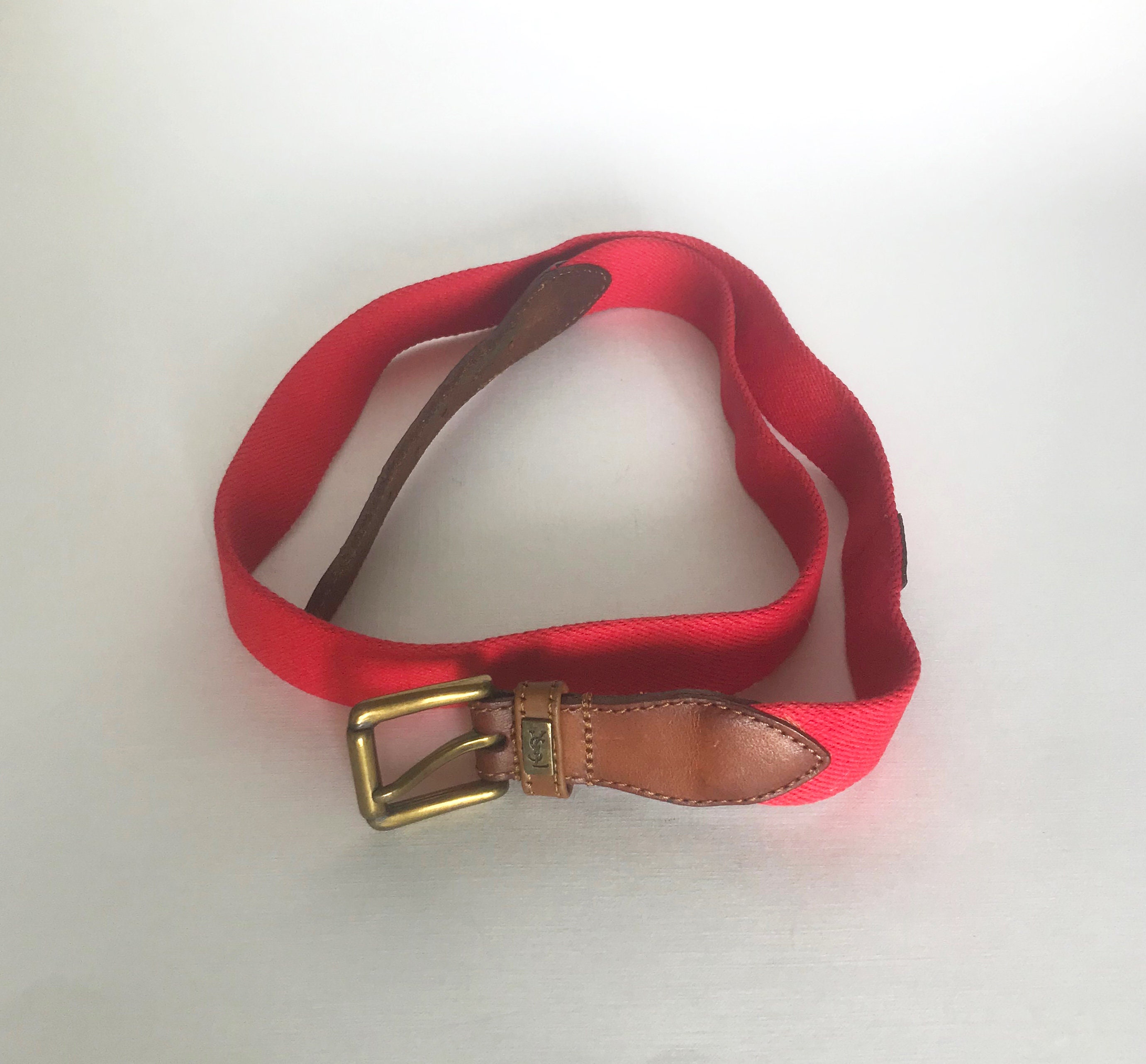 Yves saint Laurent Red leather belt made in France size large L ysl vintage Vintage YSL Belt Red Cotton & Leather Made in France Yves  main image 3