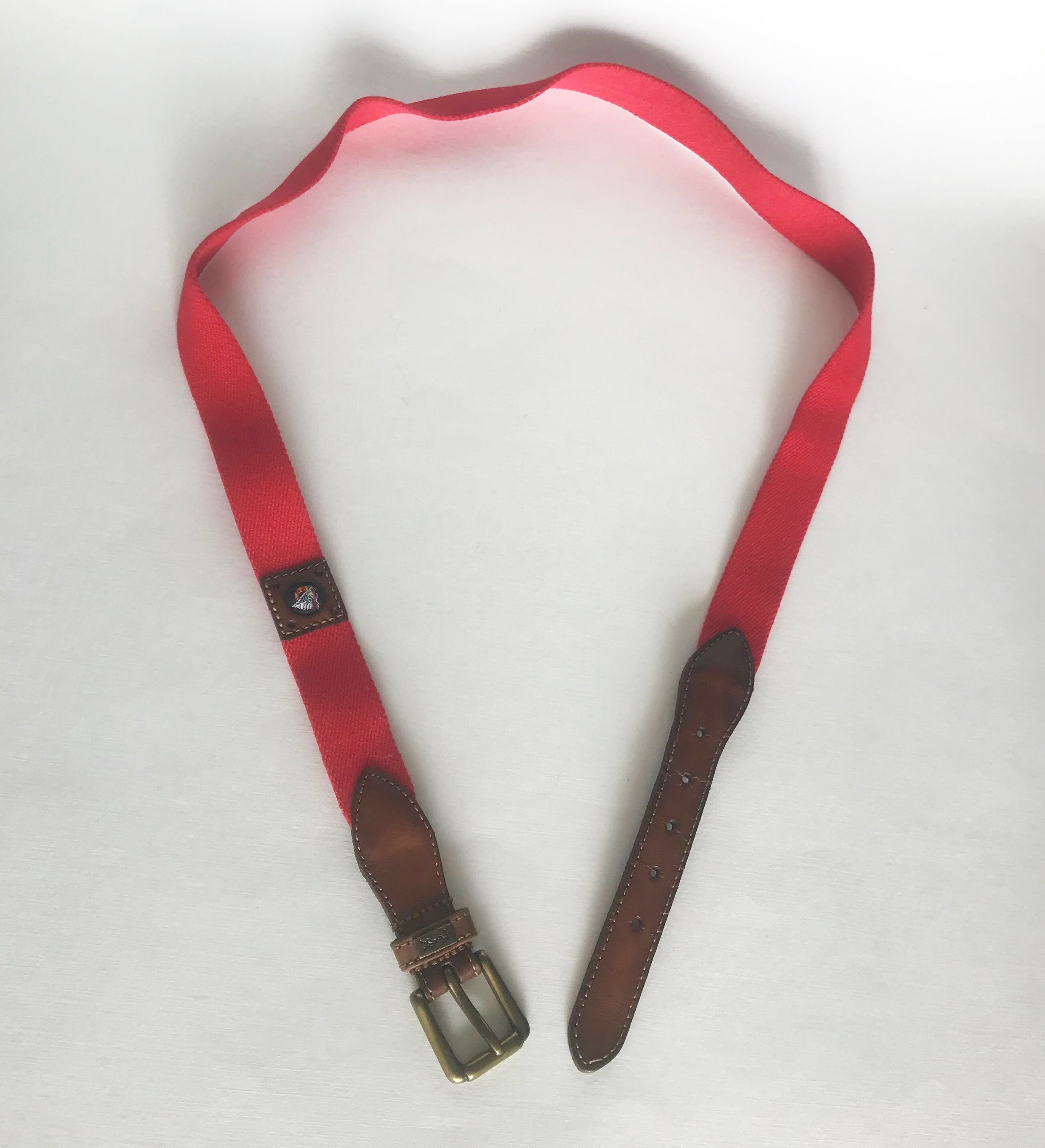 Vintage YSL Belt Red Cotton & Leather Made in France Yves 