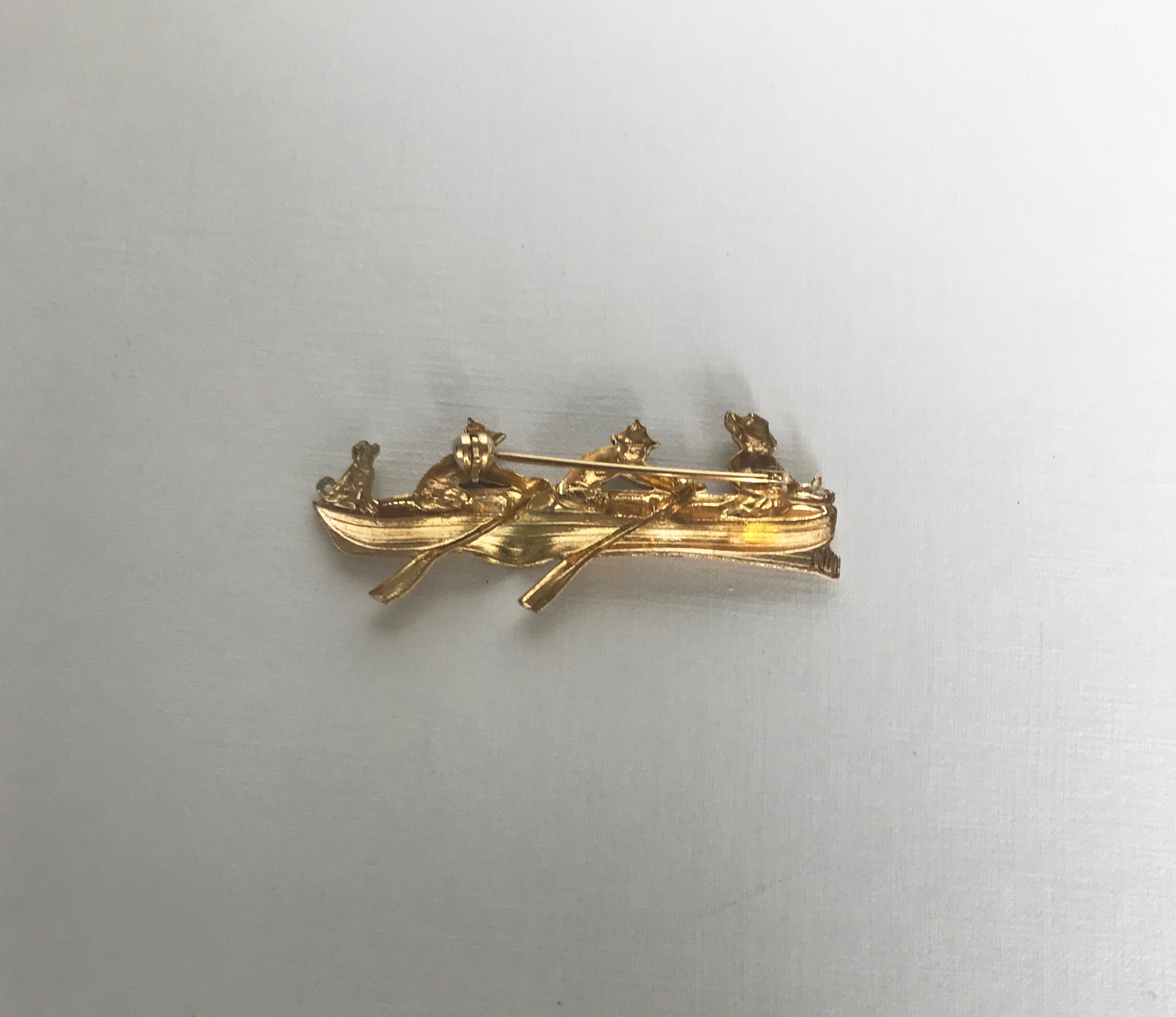Vintage Enamel Boat Brooch: Gold Plated Rowing Pin Rare Unique Enamel ...