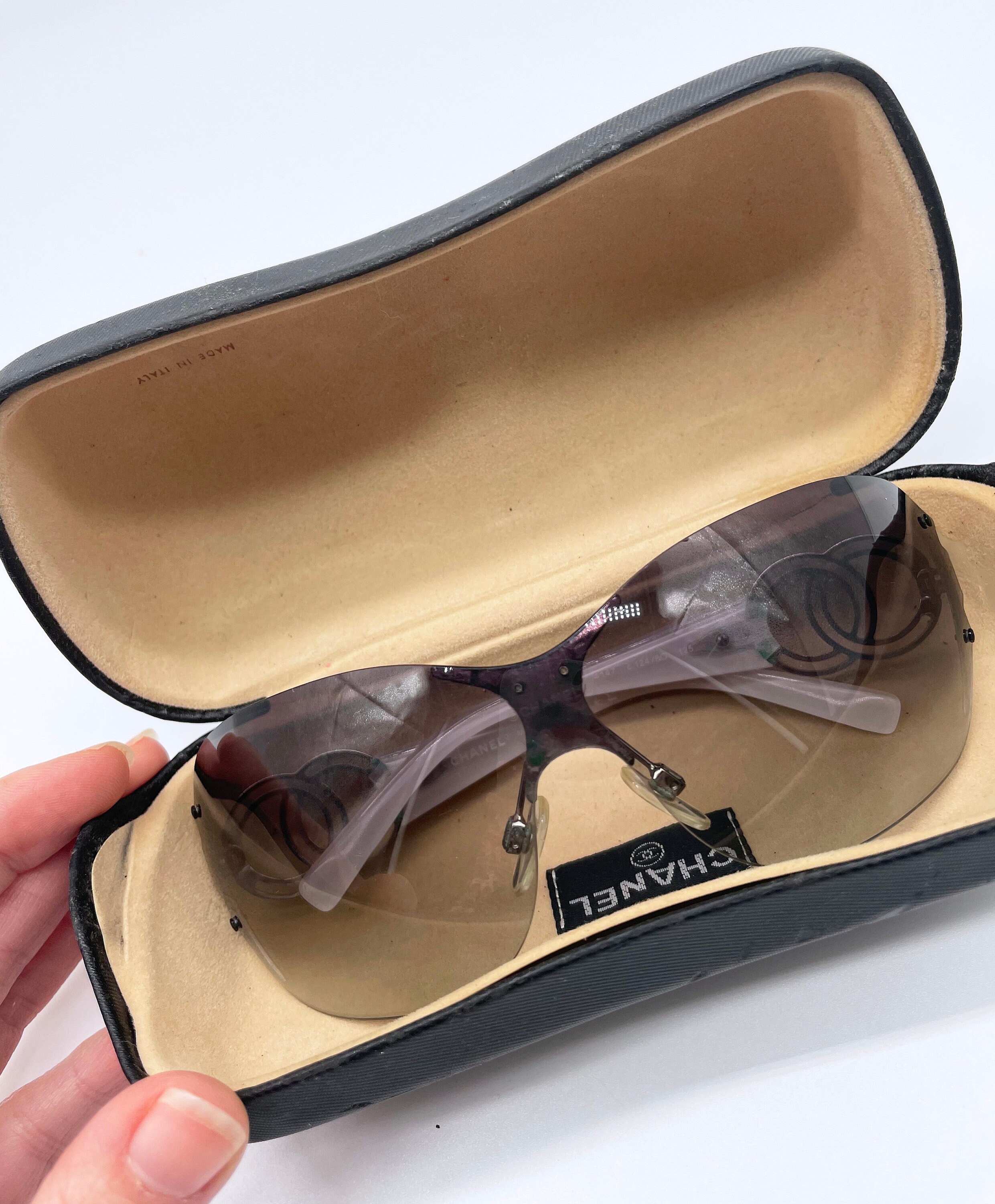 CHANEL Sunglasses Vintage Rare Black Camellia Flowers Oval 