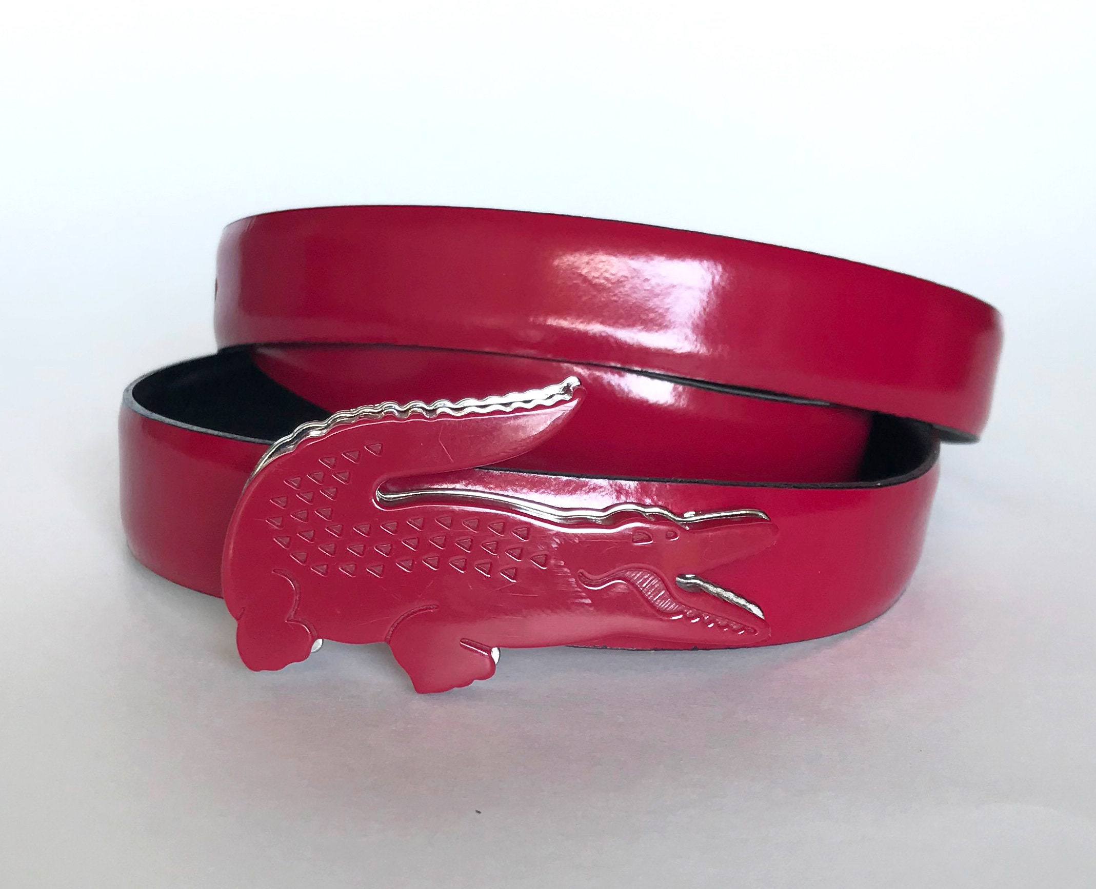 LACOSTE BELT WOMEN'S Leather Pink Fuchsia Crocodile Buckle LACOSTE BELT WOMEN'S Leather Pink Fuchsia Crocodile Buckle