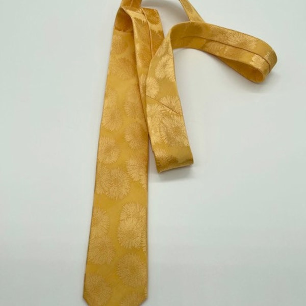 NeckTie HandMade Silk Naturel Color Golden Yellow Flowers OriginalAuthor's Work Avant-Garde Pop Art Modern Tie Design Golden Yellow Flowers