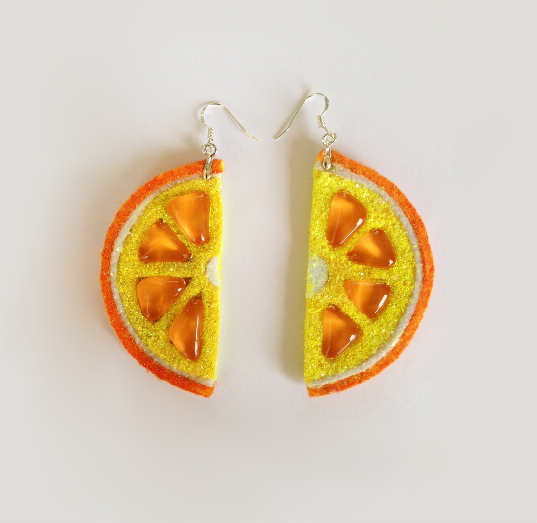 Orange Earrings Handmade Earrings Fruits Earrings Orange Slice Jewelry