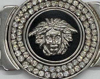 Medusa Buckle Belt: Black Leather Steel & Crystal Firenze Design Gorgona Genuine SWEEP JOKER Collaboration