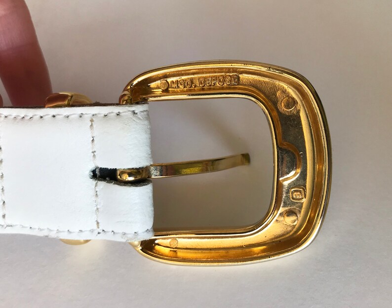Vintage Belt Letter H Women Belt Leather White Belt Gold Etsy