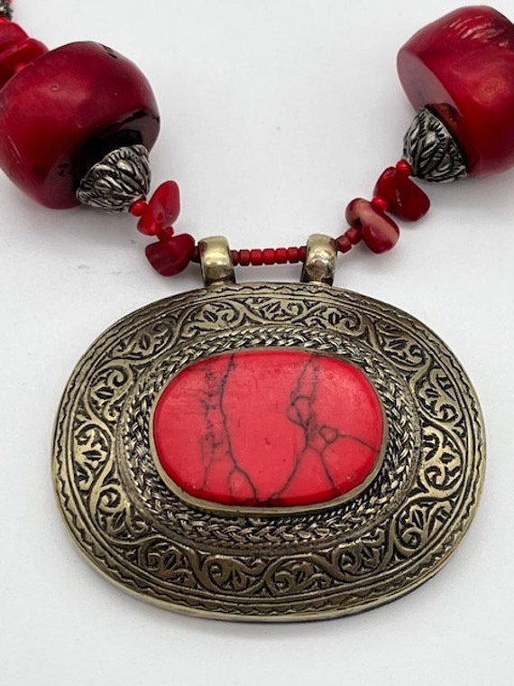 Antique Berber Necklace Mediterranean Coral Silve… - image 2