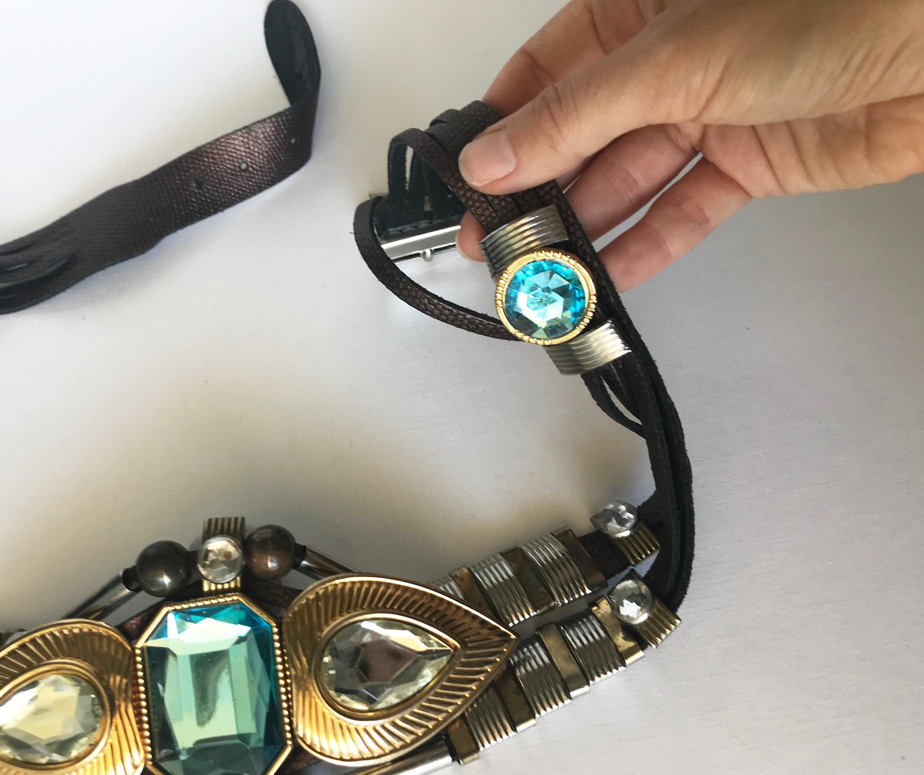Gutos Germany Vintage 70\'s Belt Gems Decorative Leather Size Small See Photos 70s Gutos W Germany Rope Belt, Gutos Modele Depose, Vintage  main image 3