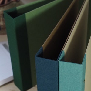 Papierbezogene Alben für quadratische Seiten mit Leinenrücken in Retro-Farben Bild 6