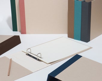 A4 album landscape format with retro-colored linen spine and 2-fold mechanism as a layflat folder. Decorative for office or living area