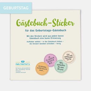 Geburtstags Gästebuch Sticker 120 Stück / 12 Fragen auf je 10 Sticker image 2