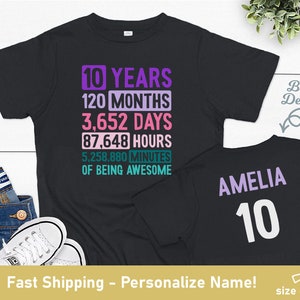 Personalized 10th Birthday Shirt Girls, Custom Birthday Shirt 10 Year Old Girl Gift, Girls 10th Birthday Shirts, 10th Birthday Girl Outfit