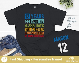 12 Years of Being Awesome Shirt, 12th Birthday Shirt Boy, Twelve Year Old Birthday Shirts, Personalized Birthday Shirt For 12 Year Old Boy