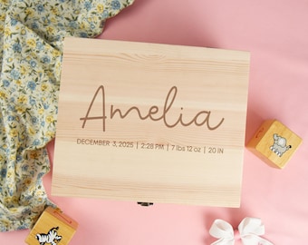 Personalized Baby Keepsake Box: Engraved Pine Memory Chest New Baby Gift