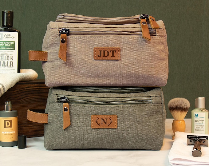 Canvas Toiletry Bag Customized, Custom Dopp Kit, Personalized Travel Bag, Anniversary Gift for Boyfriend, Gifts for Men, Travel Accessories