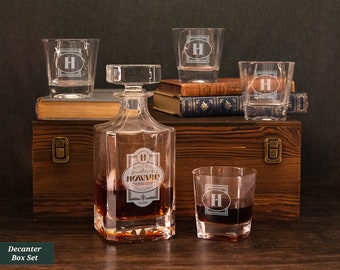 Custom Decanter Set With Box, Gift For 21st Birthday Gift For Him, Whiskey Decanter And Glasses, Personalized Decanter Set