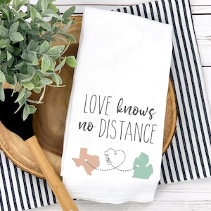 Love Knows No Distance Long Distance Gift For Mom, State To State Gift, Kitchen Towel Mom, Miles Apart Sentimental Gifts Tea Towel