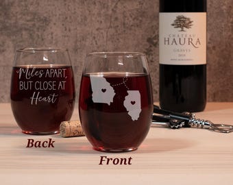 Miles Apart Wine Glass, Custom Wine Glasses Engraved, Long Distance Friend Gifts, Best Friend Wine Glasses Personalized, Moving Away Gift