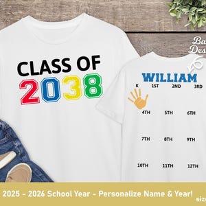 Class Of 2038 Handprint Shirt, Class Of 2038 Grow With Me Shirt, Kindergarten Class Of 2038 Shirt, Class Shirts With Handprint