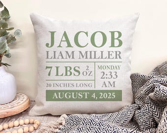 Personalized Baby Birth Stats Pillow Cover: Nursery Decor, New Mom Gift