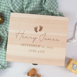Personalized Baby Keepsake Box: Engraved Wooden Memory Box