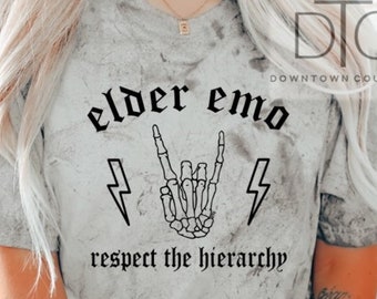 Elder Emo Comfort Colors T-Shirt, Skeleton Rock Hand