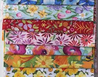 Paquete de telas flores con 10 telas patchwork 100% algodón de 15 cm de ancho y 55 cm de largo - asp-325