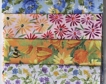 Paquete de telas flores con 5 telas patchwork 100% algodón de 15 cm de ancho y 55 cm de largo - asp-320