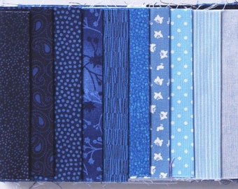 Stoffpäckchen blau mit 10 Patchworkstoffen aus 100% Baumwolle in 10 cm Breite/55 cm Länge -  asp-053