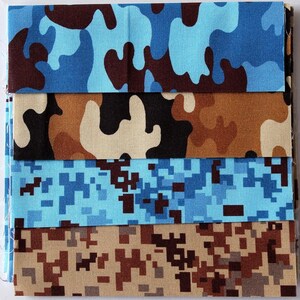 Stoffpäckchen mit 4 Patchworkstoffen aus der Kollektion 'Camo' von Robert Kaufman - mit je 4 Stoffen in 15 cm Breite/55 cm Länge -  asp-903