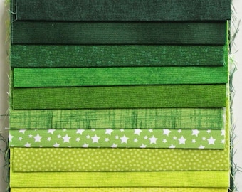 Pack de telas verdes que contiene 10 telas patchwork 100% algodón, 15 cm de ancho/55 cm de largo - asp-086