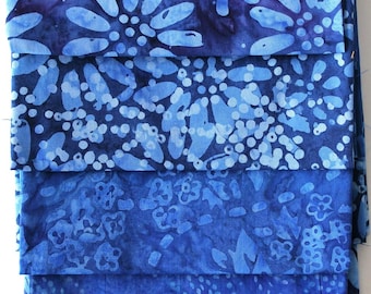 Paquete de telas batik, azul - FQB Fat Quarter Bundle - 4 FQ - 4 telas, cada una de 50 cm x 55 cm fqb284