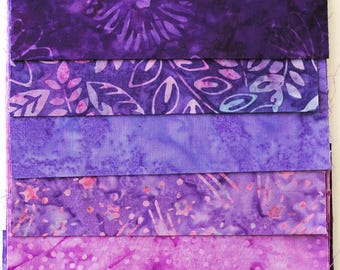 Paquete de telas batik moradas - 5 telas de 15 cm x 55 cm - asp-285