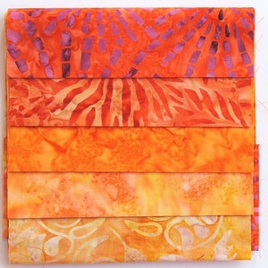 Stoffpaket Batikstoffe orange - 5 Stoffe à 15 cm x 55 cm - asp281