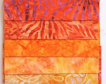 Fabric package batik fabrics orange - 5 fabrics of 15 cm x 55 cm - asp281