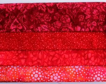 Stoffpaket Batikstoffe rot - FQB Fat Quarter Bundle - 4 FQ - 4 Stoffe à 50 cm x 55 cm fqb282