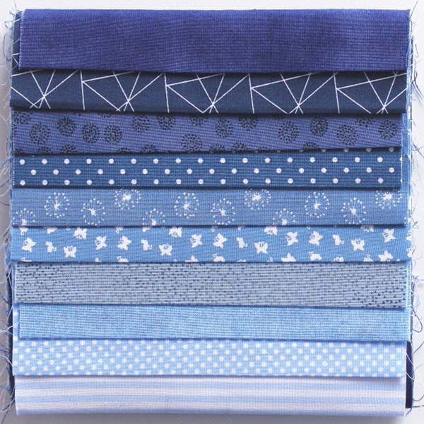 Stoffpäckchen blau mit 10 Patchworkstoffen aus 100% Baumwolle in 15 cm Breite/55 cm Länge -  asp-056