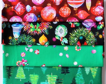 Telas navideñas Robert Kaufman 'Glow' - Paquete de 4 Fat Quarters - 4 telas de 50 cm x 55 cm - afqb-006