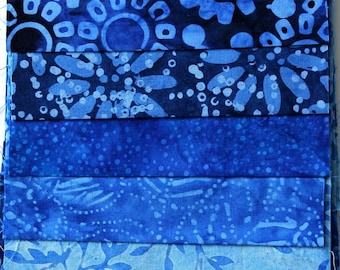 Paquete de telas batik azules - 5 telas de 15 cm x 55 cm - asp284