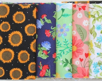 Paquete de telas florales con 5 telas de patchwork hechas de 100% algodón, 10 cm de ancho/55 cm de largo - asp-321