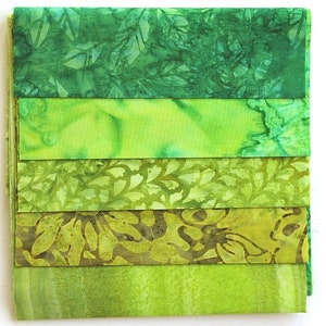 Fabric package batik fabrics green - 5 fabrics of 15 cm x 55 cm - asp287