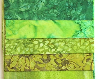 Paquet de tissus tissus batik vert - 5 tissus de 15 cm x 55 cm - asp287