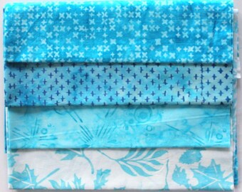 Paquete de tela batik, turquesa - FQB Fat Quarter Bundle - 4 FQ - 4 telas, cada una de 50 cm x 55 cm fqb286