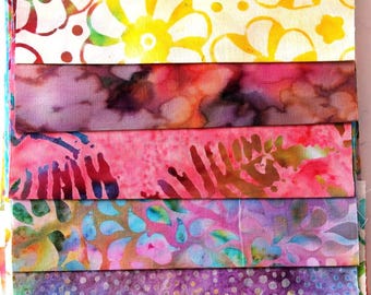 Paquete de telas batik coloridas/multicolores - 5 telas de 15 cm x 55 cm - asp290