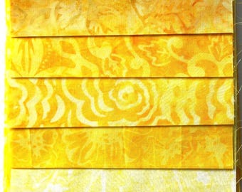 Paquete de tela batik, amarillo - 5 telas, cada una de 15 cm x 55 cm - asp280