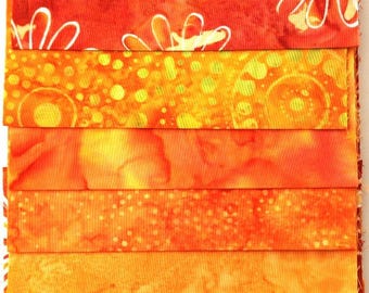 Paquete de telas batik naranja - 5 telas de 15 cm x 55 cm - asp281